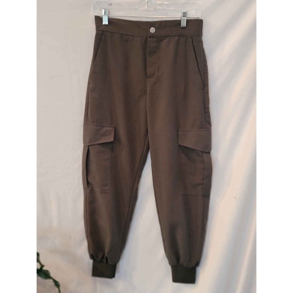Zara Womens High Rise Cargo Jogger Pants Olive Utility Pockets Size S